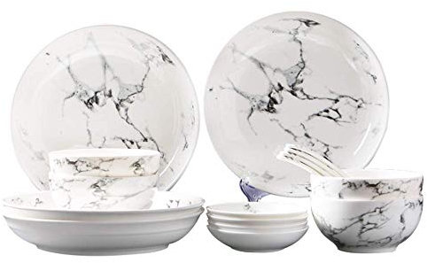 Juego de vajilla de mármol - Juego de vajilla de Porcelana de 16 Piezas Juego de vajilla de Porcelana para 2-4 Personas Plato, tazón