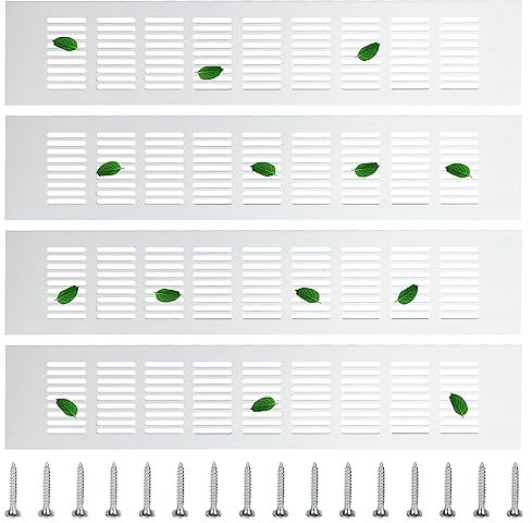 GOYADA 4 PCS 80x400mm Air Vent Grille Cover Silver, Aluminum Alloy Kitchen Plinth Vent Grill with Screws, Rectangle Louvred Ventilation Grilles for Cabinet Wardrobe Cupboard
