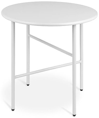bomoe Beistelltisch Outdoor Gartentisch Rund Ø 44 cm Tischplatte Kratzfest – Stabiler Wohnzimmer Couchtisch Leicht In- & Outdoor Balkon Tisch Terrasse – Weiß Nachttisch Bett Schlafzimmer Finn