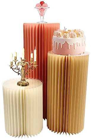 Faltbare Papiersäulen Ständer Papiersäulen Display Sockel Ständer Zylinderständer für Hochzeitsverlobung Geburtstagsfeier-Dekoration 40+60+80cm (Gemischte Farbe 2)