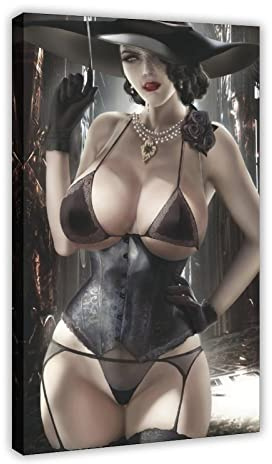 MEZUMI Resident Evil Lady Dimitrescu 5 Leinwandposter Wandkunst Dekor Druck Bild Gemälde für Wohnzimmer Schlafzimmer Dekoration Rahmenstil 60 x 90 cm