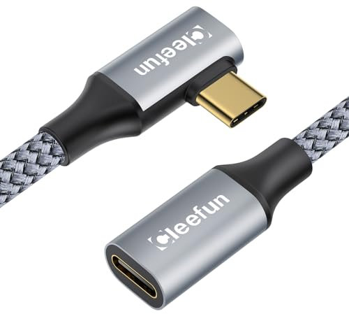 CLEEFUN Cavo di Prolunga USBC,0.5m/50cm 90 Gradi Prolunga Cavo USB 3.2 Tipo C Maschio A Femmina 100W, 10 Gpbs Trasferimento V 4 K A 60Hz per iPhone 16 15,MacBook Pro Air, Switch, Galaxy S24/23, PSVR2
