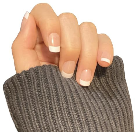 24 Pcs Press On Nails, Square Short Fake Nails French Acrylic Full Cover False Nails for Women and Girls 24PCS, Nail Glue Included