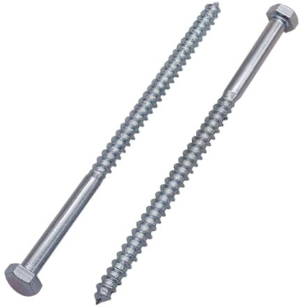 SKIR'CO (15 piezas) Tornillos para madera con cabeza hexagonal de acero galvanizado M6 x 110 mm, tirafondos DIN 571, tornillos hexagonales, tirafondos