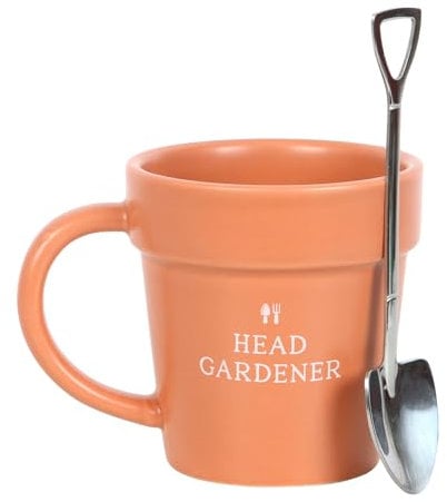 Head Gardener Mug Set with Ceramic Plant Pot, Spoon, and Potting Shed Charm - Unique Garden Decor Gift, Something Different for Green-Fingered Friends - Perfect Christmas Gardening Present