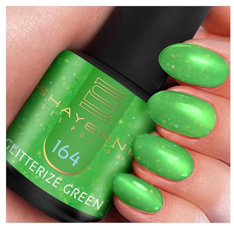 SHAYENNE UV Gel Nagellack - 164 Glitterize Green Grün mit Glitzer 15 ml - Langanhaltend, Kratzfest & Hochglänzend - Profi-Qualität - LED kompatibel - Perfekt für Zuhause & Studio - Made in Germany