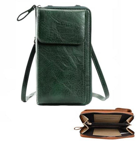 LTLSZRN Borsa a Tracolla in Pelle PU,Tracolla Porta Cellulare Donna,Mini Portafogli,Portamonete Donna, borsa a tracolla per carte di credito, Borsetta Porta Cellulare con Tracolla Regolabile (Verde)