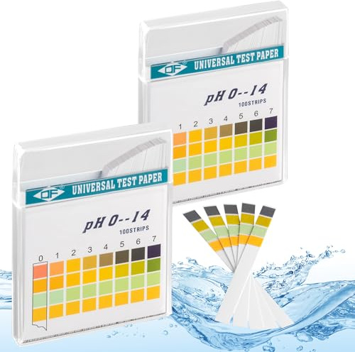 ECENCE pH Teststreifen 200 Stck, Lackmus Testpapier, Messbereich 0-14 | Urin Teststreifen, Säuretest für verschiedene Flüssigkeiten (z. B. Aquarien, Trink-Wasser, Speichel, Pool)