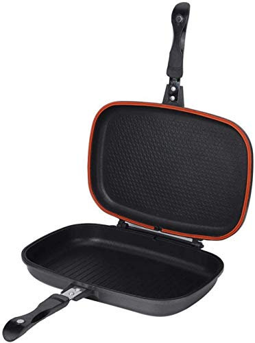 MYVVKIA Doppelseitige tragbare BBQ-Grillpfanne, Klappbratpfanne mit sicherem Griff, Doppelomelettpfanne, Kochgeschirr, Herd, quadratische Pfanne mit originalem Silica-Dichtungsri