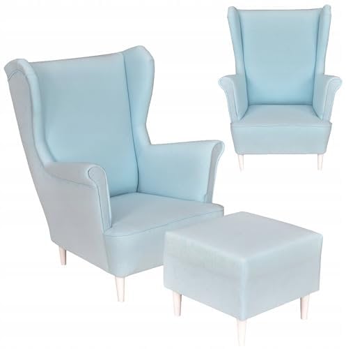 Family Meble Ohrensessel mit Hocker, Modell Max, Skandinavisch, Relaxsessel aus Webstoff, Loungesessel, Ohrensessel mit Hocker, Bequemer Sessel, Für Wohnzimmer, Esszimmer, Schlafzimmer, Büro, MKR 13