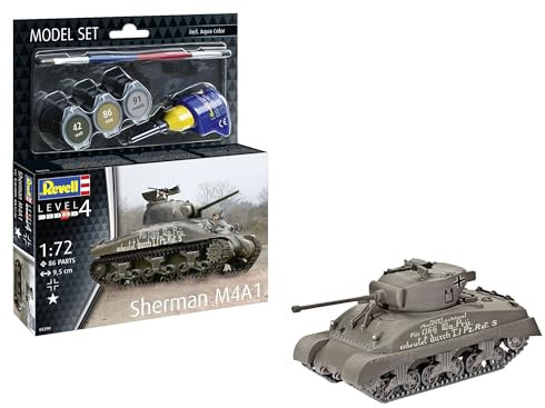 Revell Modellbausatz Sherman M4A1 | Meistgebauter US-Panzer im WWII | Beweglicher Geschützturm | Maßstabsgetreu inkl. Zubehör, Kleber und Pinsel