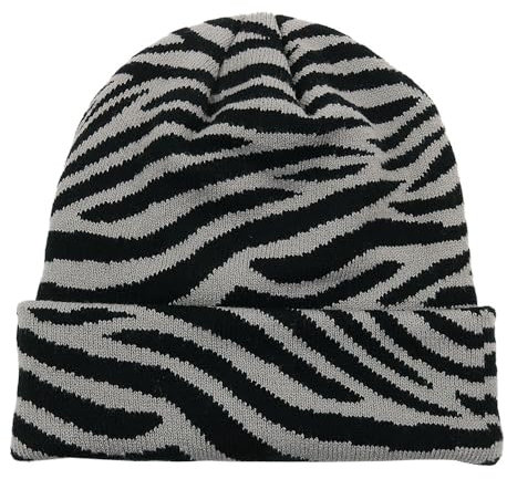 BrightGlow Beanie-Mütze mit Tierdruck für Damen und Herren Kuh-Pttern-Strickmütze Warm Strickmütze mit Leopardenmuster Zebra-Muster-Hut-mütze Wintermützen mit Bündchen Totenkopf-Mütze #18 Erwachsene
