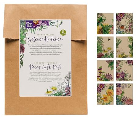 Magic Garden Seeds - Blütenpracht - 40 bunte Papiertütchen/Flachbeutel mit 8 verschiedenen Designs - Geschenktüte - klein/mini aus bedrucktem Kraftpapier