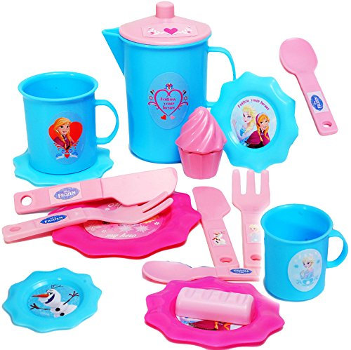 alles-meine.de GmbH 17 TLG. Set - Puppengeschirr/Teeservice - die Eiskönigin - Frozen - Geschirr aus Kunststoff/Plastik - Plastikgeschirr - Spiel Küche Zubehör - für Kind..