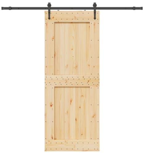 vidaXL Schiebetür mit Beschlag 90x210 cm Massivholz Kiefer, Innentür, Holzschiebetür, Scheunentür, Innenschiebetür, Holz Schiebetür, Innenscheunentür
