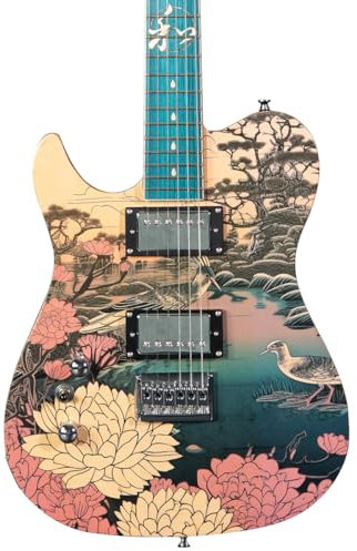 Lindo Linkshänder-Koya-E-Gitarre, Composite-Hals, leuchtende Einlagen, japanische Wildnis-Grafikkunst-Finish