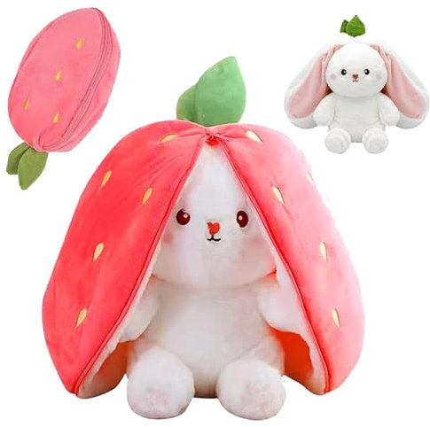 Yhjxly Hasen Kuscheltier Verstecken, Hase Stofftier,Osterhase Plüschtier Hase Erdbeere 25cm,Bunny Stuffed Animal, Hasen Verstecken für Jungen Mädchen Babys Kinder Erwachsene Ostern
