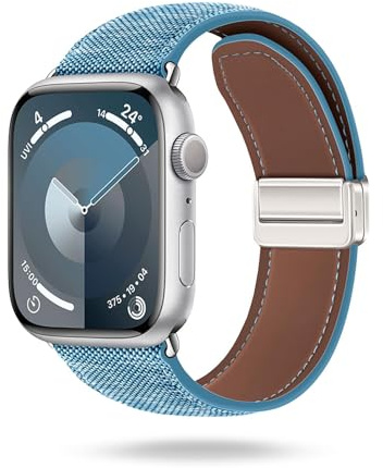 ONEFLOW Denim Loop kompatibel mit Apple Watch, Armband aus Jeans Stoff, Ersatzarmband in Demin Design, Textil iWatch Armbänder Damen Herren Ersatz Watch Band Magnetisch