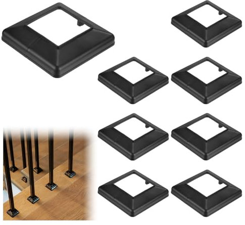 M METERXITY 8er-Pack Post Base Cover, passend für 3,14x 3,14 PVC Post Skirt Split Typ für Innen-/Außen-Eisen Geländer/Holzpfosten/Zaun/Treppen/Terrassen/Handlauf/Verkleidung [Schwarz]