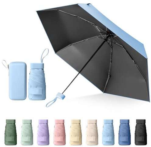 Sykrawki Mini Regenschirm, Reise-Regenschirm, Kleiner UV-Regenschirm, Winddichter Regenschirm Mit Kapselhülle, Tragbarer Taschenschirm Für Männer Und Frauen (Blau)