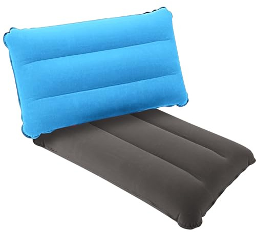 SUTAFOR Aufblasbares Kissen 2er Set Ultraleicht Campingkissen Reisekissen Beflockung Strandkissen für Outdoor, Wandern 44x28 cm Azurblau+Grau