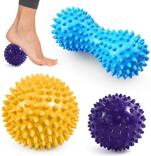 Igelball Massageball Set, Spiked Massage Ball Hart, Premium Massageball Set, Massagebälle mit Noppen,für Rücken Beine Füße Hände, Stress Reflexzonen, 3er Igelball