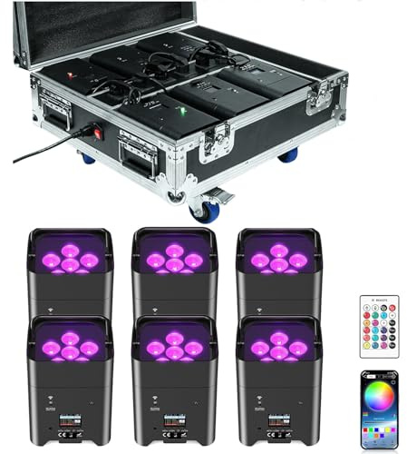 Glowingstage LED Par Akku, 6 X 108W 6 in 1 RGBWA+UV Bühnenlicht mit 9600mAh | Wiederaufladbar Flightcase, APP Kontrolle, LED Strahler Akku mit DMX und Fernbedienung für Party, Bar