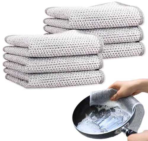 6 PCS Double Layer Wire Dishwashing Cloths Non Scratch Multipurpose Stainless Steel Cleaning Cloth 20x20 cm Two Layer Metal Wire Dishcloths Rag Towel for Kitchen Dish Sink Stove Top