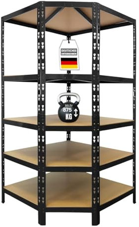 Floordirekt Eckregal | Schwerlastregal | Traglast von bis zu 875 kg | Steckregal | Werkstattregal | In 2 Farben erhältlich (Schwarz#, 180 x 90 x 42 x 60 cm)