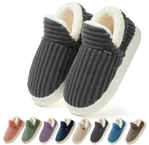 Coswind Chaussons Femme Homme Hiver Chaud Fermés Pantoufle Mousse a Mémoire | Velours Côtelé, Doublure fourrée, Doux et Confortable Slippers, Antidérapantes, Intérieur/extérieur
