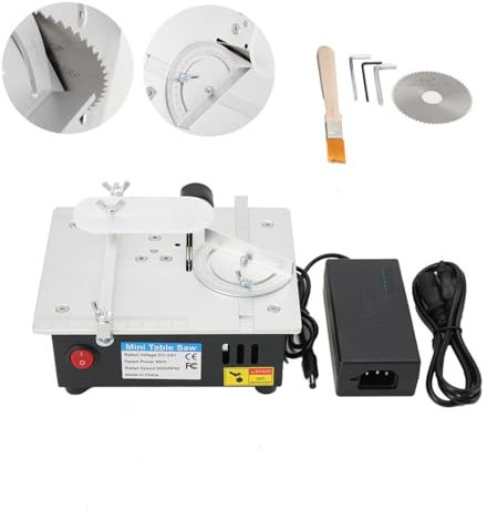QWEXOB Mini Tischkreissäge mit 1 Klingen, 7-Gang-Netzteil Einstellbarer Präzisions Table Saw, 96W Tischkreissägen Tragbare 0,1-15mm Sägeblatt Höhenverstellbarer und Sicherheitsklappe