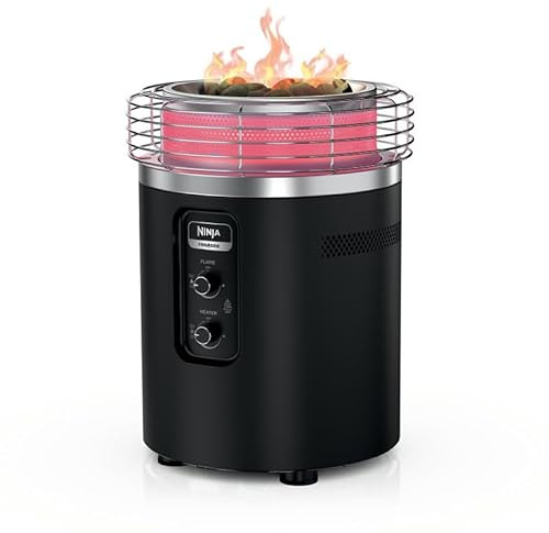 Ninja Fireside360™ Outdoor Heater & Fire Pit | 3 Modes: Flame, Heat, Flame & Heat | Portable for Patio, Deck, Camping, Beach | Easy Control Smokeless Flames | Push to Start Ignition | Black | OF101BK