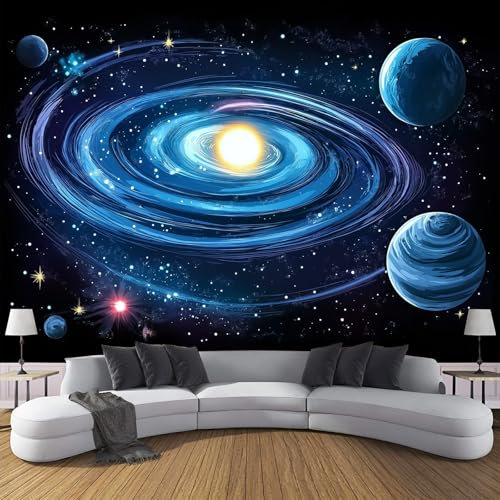 JSCWDET Cartoon Style 3D Wallpaper Roll Mural Blue Spiral Galaxy Wallcoverings for Bedroom Living Room Tv Backdrop 400 × 280 Cm,Indigo