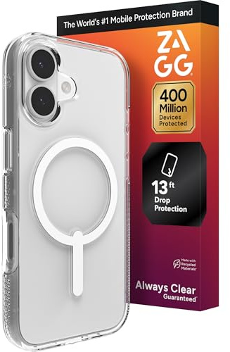Zagg Crystal Palace Schutzhülle für iPhone 17, transparent, Fallschutz (4 m), ClearGuard Anti-Vergilbung und Kratzfest, kompatibel mit MagSafe und kabellosem Laden