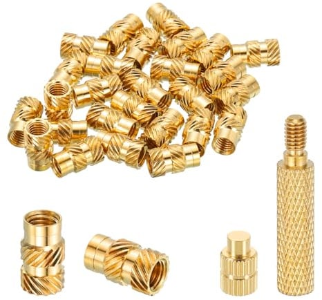 sourcing map 30 Pcs Threaded Inserts with Soldering Iron Tip Press Tool, M6 x 12mm H x 8mm OD Brass Metric Knurled Nuts Heat Set Inserts Embedment Nut for 3D Printing Plastic Parts