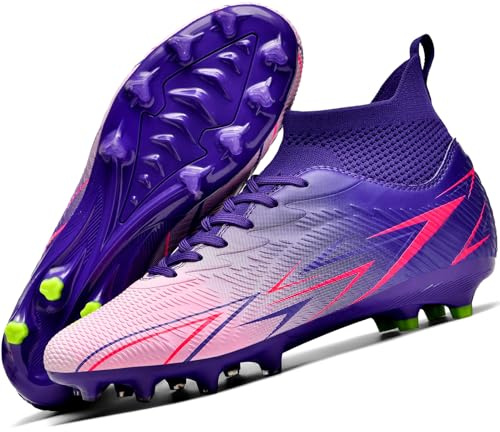situkeke Mens Football Boots Spike High Top Football Shoes Astro Turf Trainers AG FG Soccer Cleats Boys Professional Athletic Shoes,Purple,EU37