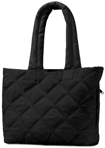 soewten Damen Shopper Puffertasche,Hobo Tote Bag, Handtasche, leichte Nylon Tragetasche mit 15,6 Zoll Laptopfach, Schultertasche mit vielen Fächern für Arbeit, Uni, Reisen & Freizeit