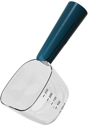 Dog Food Measuring Cup with Scale, Accurate Pet Food Scoop with Dog Bag Clips, Multi-Functional ABS Cat Spoon for Indoor, Travel Outdoor, Blue