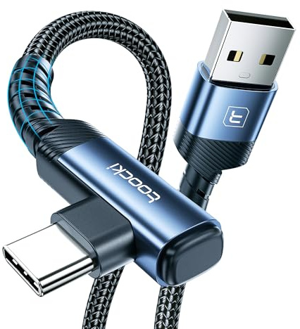 toocki USB C Kabel 3M,3.1A Schnellladung 90 Grad Winkel USB C Ladekabel | Blau,Nylon USB C Schnellladekabel für Samsung S25/S24 Ultra,iPhone 17 Pro Max,Pixel 9,Note 10,MacBook Pro/Air,iPad Pro/Air