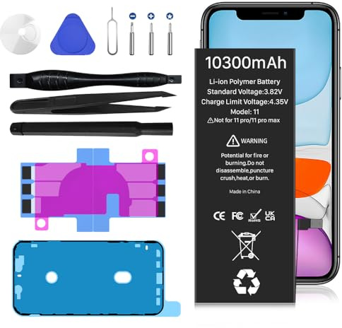 [10300mAh] Battery for iPhone 11,2026 New Upgrade High Capacity Battery Replacement for iPhone 11, A2111,A2221,A2223 with Repair Tool Kit