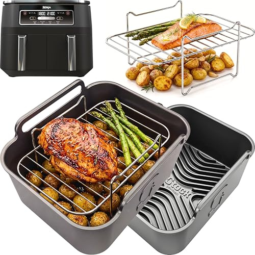 Airflow Pro Ninja 7.6L AF200UK - Forros de silicona + estantes, 2 forros de silicona y 2 estantes de acero inoxidable 304 + 4 pinchos, aptos para lavavajillas, 8 accesorios para freidora de aire Ninja