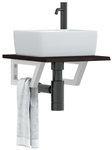 Frdhee Waschbecken Badmöbel Set Mit Waschbecken,Waschtischplatte mit Halterung Stahl und Massivholz Eiche,Für Badezimmer,Wohnzimmer,Esszimmer,Küche,Modern,Einfach Zu Montieren