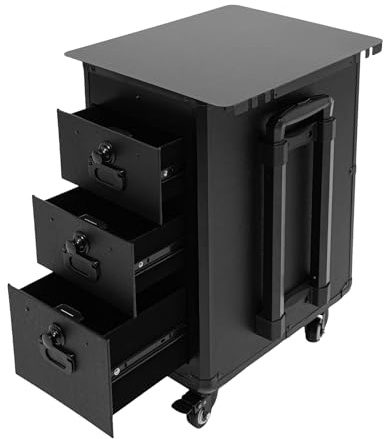 Rolling Makeup Case, Kosmetikkoffer Mit 4 Rollen, Make Up Koffer Mit Zahlenschloss, 3 Schubladen, 44Lbs Tragkraft, Höhenverstellbarer Griff, Für Visagisten, Friseur, Nail Artist, Schwarz, 42x28x53cm