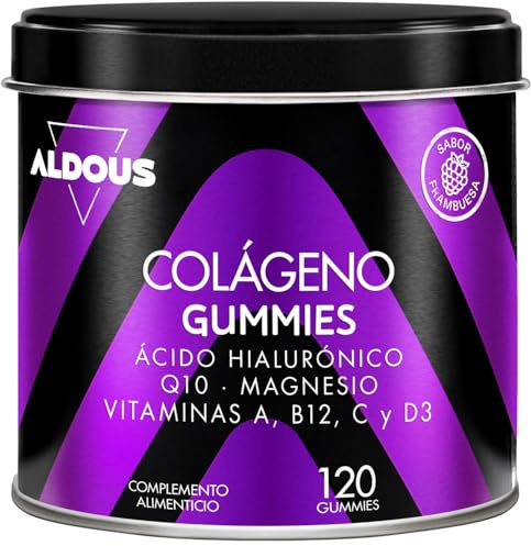 120 Gominolas Colageno + Magnesio, Acido Hialuronico Coenzima Q10 - Energia | Vitamina C, B12, D3, A - Colágeno Hidrolizado Puro - Vitaminas para el Pelo, Piel, Huesos y Articulaciones Fuertes - ALDOUS