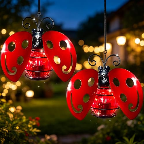 HuaMuDM 2 Stück Solar Deko Garten Käfer Solarleuchte,Solarlampen für außen | Solarlampen für Außen Deko,Hängbar,Garten,Innenhof,Terrasse