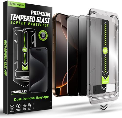 Techsuit Blickschutzfolie 2er Pack für iPhone 16 Pro, iPhone 17 Gehärtetes Glas mit Vollständige Abdeckung, HD Klarheit, Stoßschutz, Anti Spy Beschichtung, TitanGlass FullCover Privacy