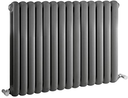 Hudson Reed HSA008 Salvia | Modern Horizontal Designer Double Panel Bathroom Radiator, 635mm x 863mm, Anthracite, Set of 2 Pieces