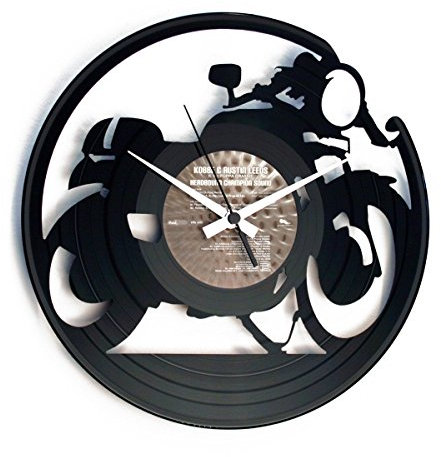 DISCOCLOCK - DOC053GB - Cafe Racer - Wanduhr aus Vinyl Schallplattenuhr mit Motorradmotiv Upcycling Design Uhr Wand-Deko Vintage-Uhr Retro-Uhr Made IN Italy 24 Uhr!