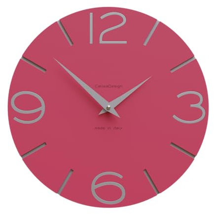CalleaDesign Orologio da Parete Smile – Handmade in Italy, Design Silenzioso Moderno, 30 cm, Elegante da Arredo – Colore Fucsia e Alluminio