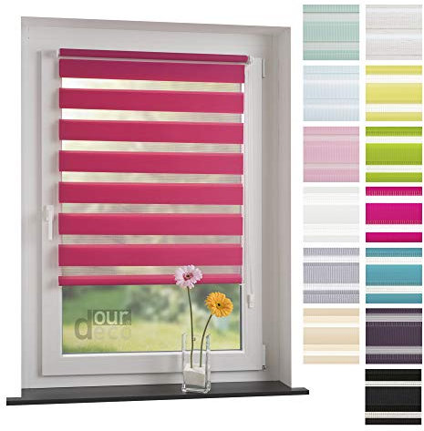 ourdeco® Doppel-Rollo, Duo-Rollo / 45 x 160 cm red Magnolia/lichtdurchlässig, Blickdicht/Klemmen Montage ohne Bohren